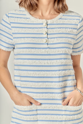 ENGLISH FACTORY - Fringed Striped Polo Mini Dress - DRESSES available at Objectrare