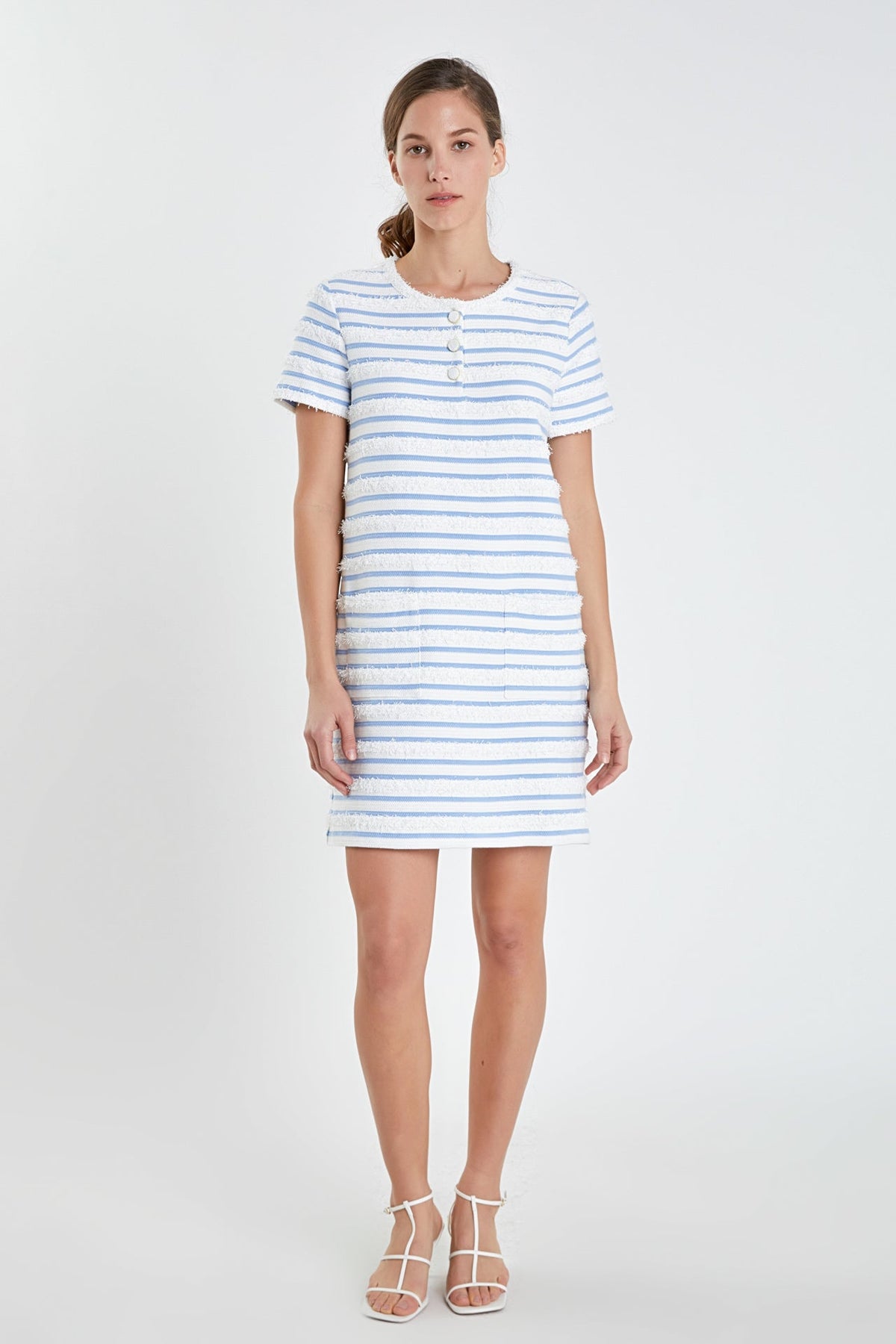 ENGLISH FACTORY - English Factory - Fringed Striped Polo Mini Dress - DRESSES available at Objectrare