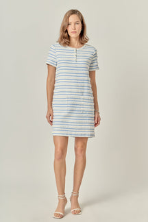 ENGLISH FACTORY - Fringed Striped Polo Mini Dress - DRESSES available at Objectrare