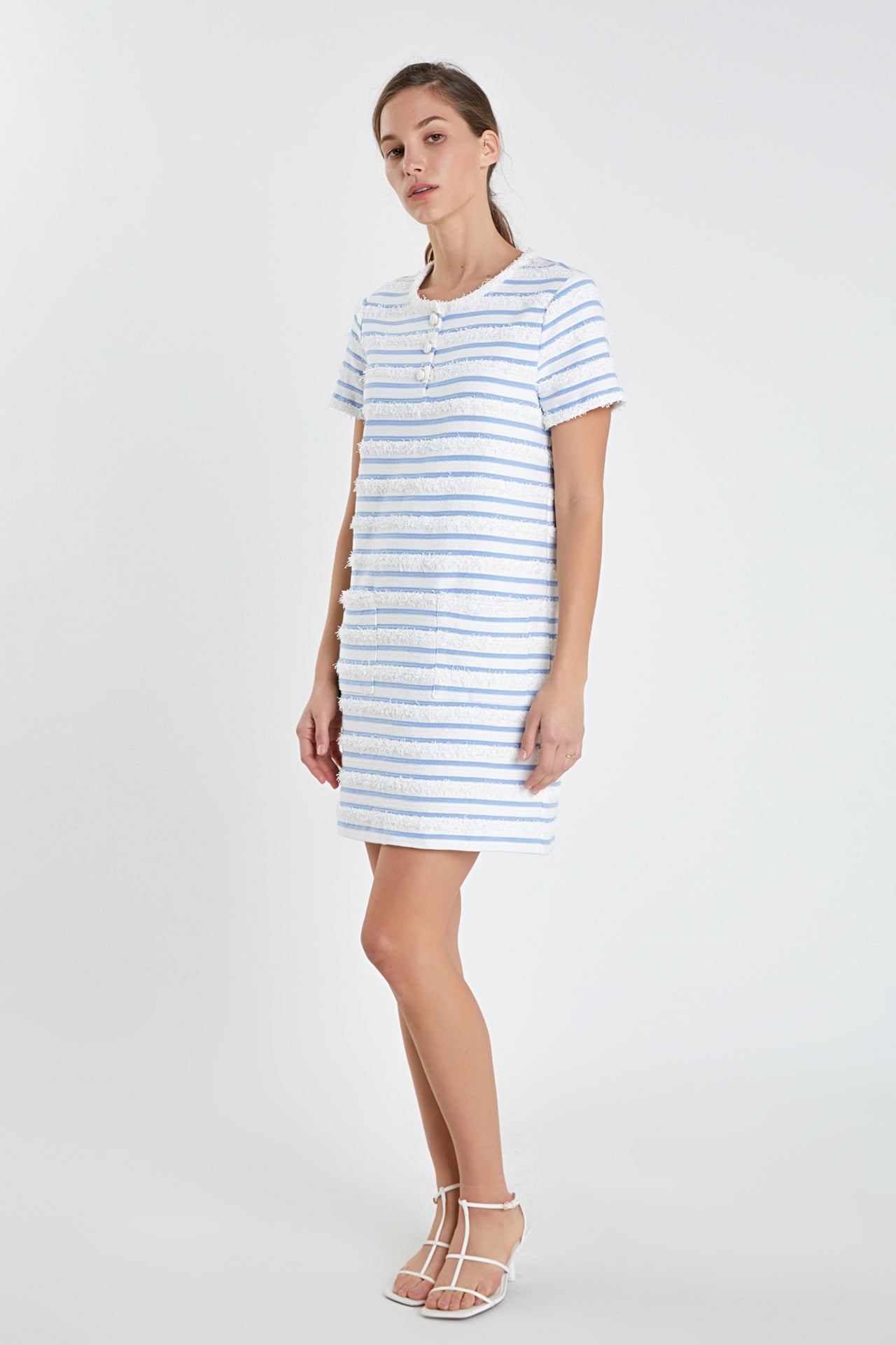 ENGLISH FACTORY - English Factory - Fringed Striped Polo Mini Dress - DRESSES available at Objectrare