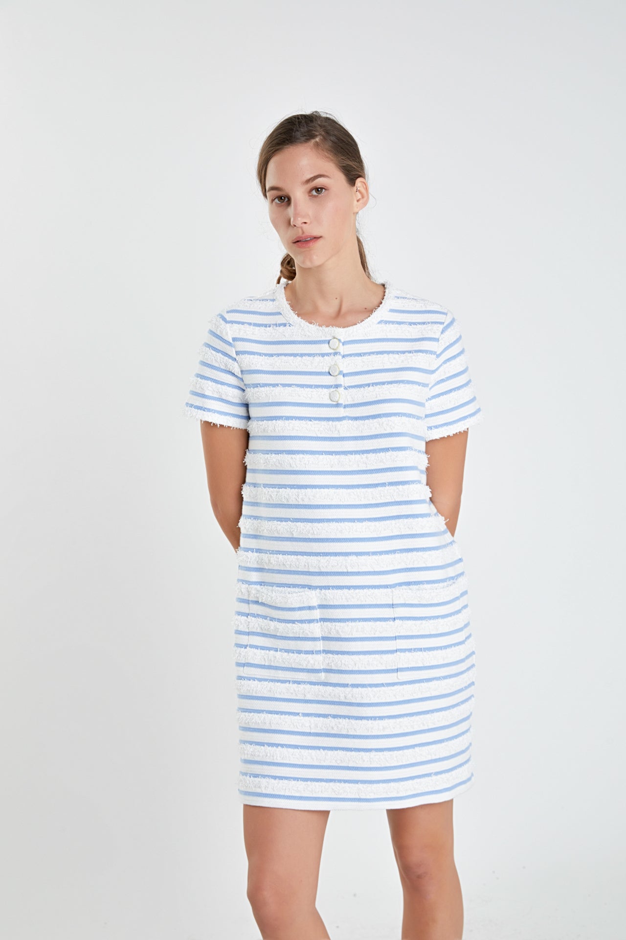 ENGLISH FACTORY - English Factory - Fringed Striped Polo Mini Dress - DRESSES available at Objectrare