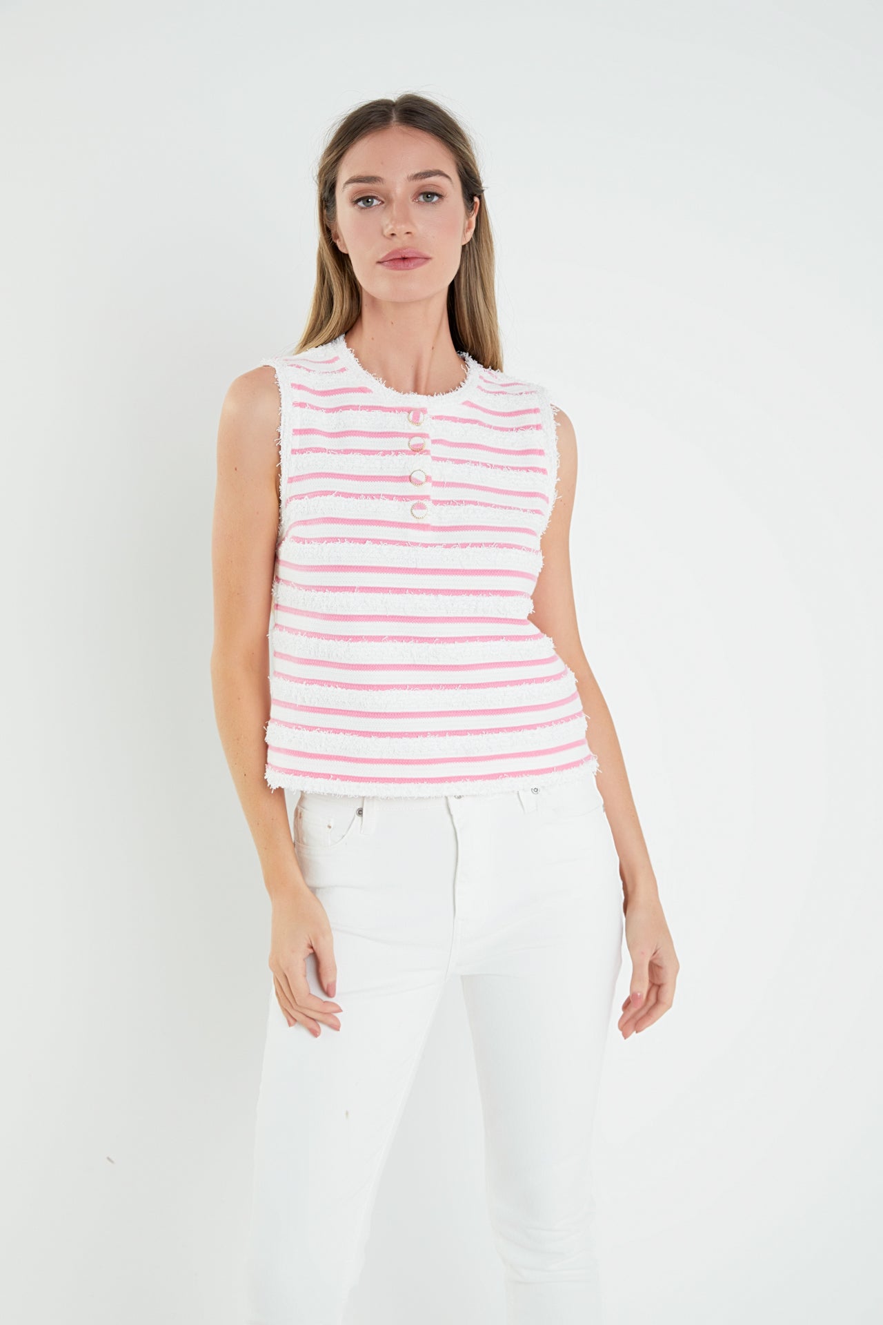ENGLISH FACTORY - Fringed Striped Sleevless Top - TOPS available at Objectrare