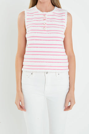 ENGLISH FACTORY - English Factory - Fringed Striped Sleevless Top - TOPS available at Objectrare