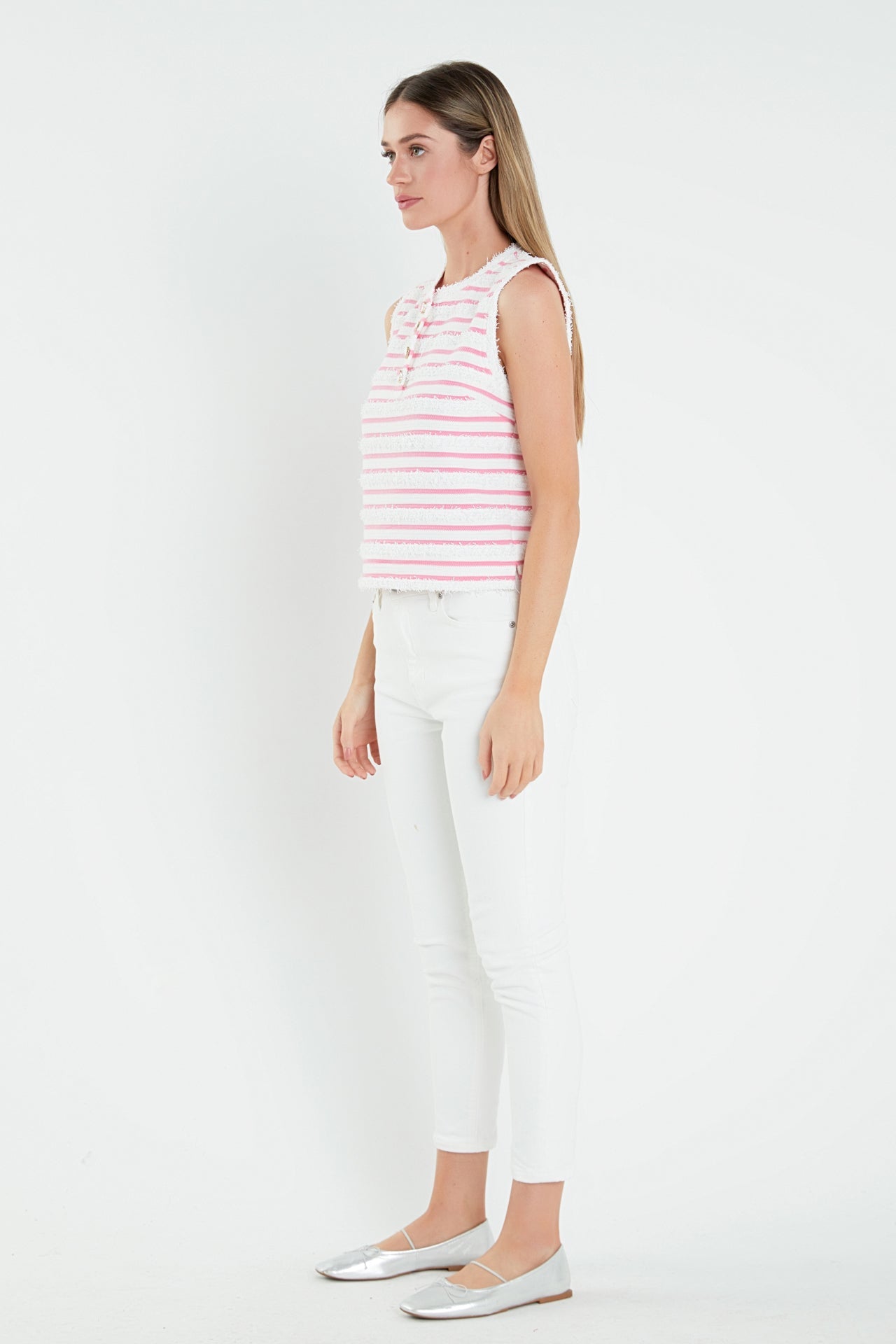 ENGLISH FACTORY - Fringed Striped Sleevless Top - TOPS available at Objectrare
