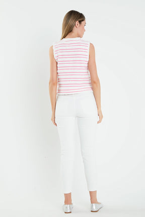 ENGLISH FACTORY - Fringed Striped Sleevless Top - TOPS available at Objectrare