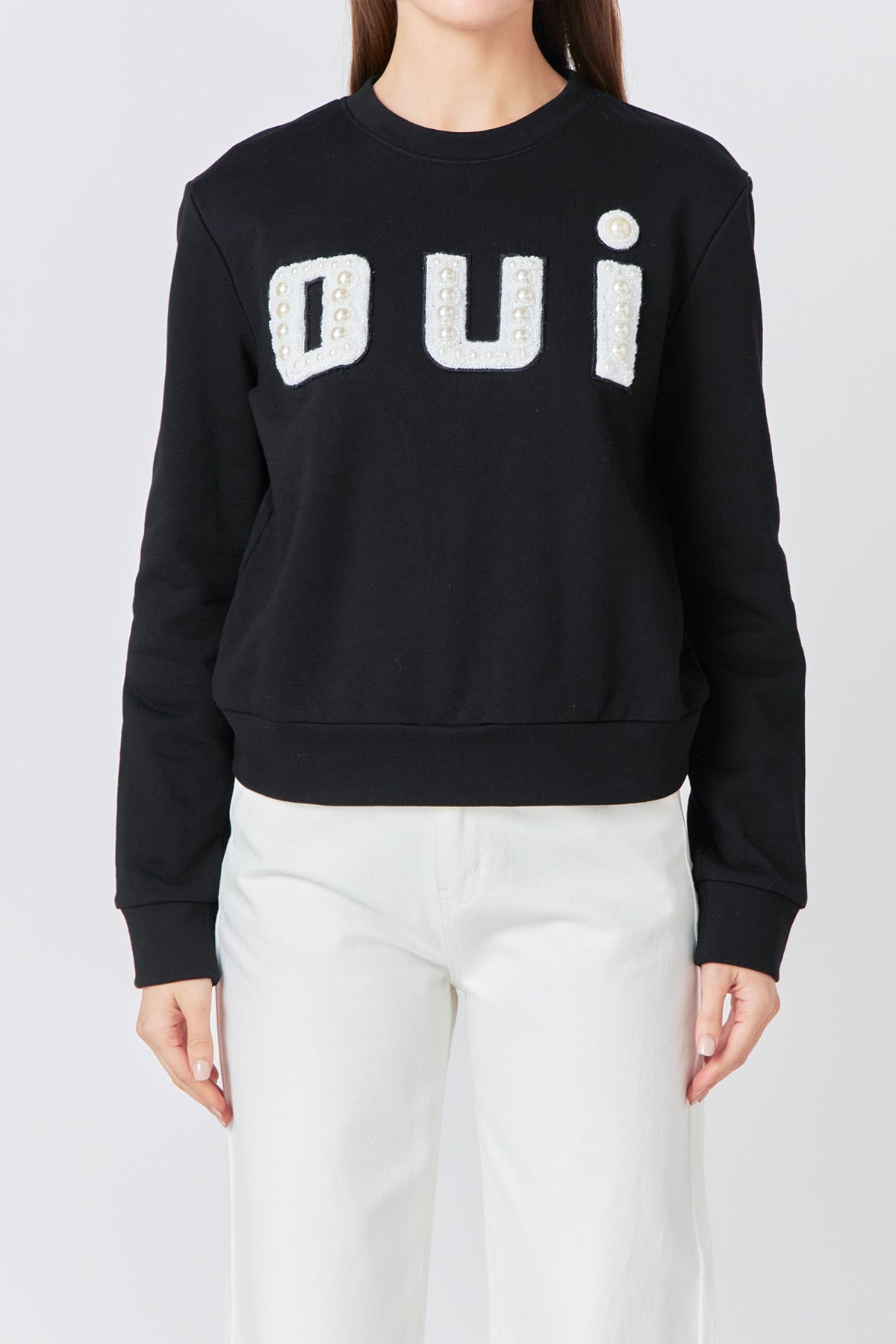 ENDLESS ROSE - Oui Pearl Embellished Sweatshirt - HOODIES &SWEATSHIRTS available at Objectrare