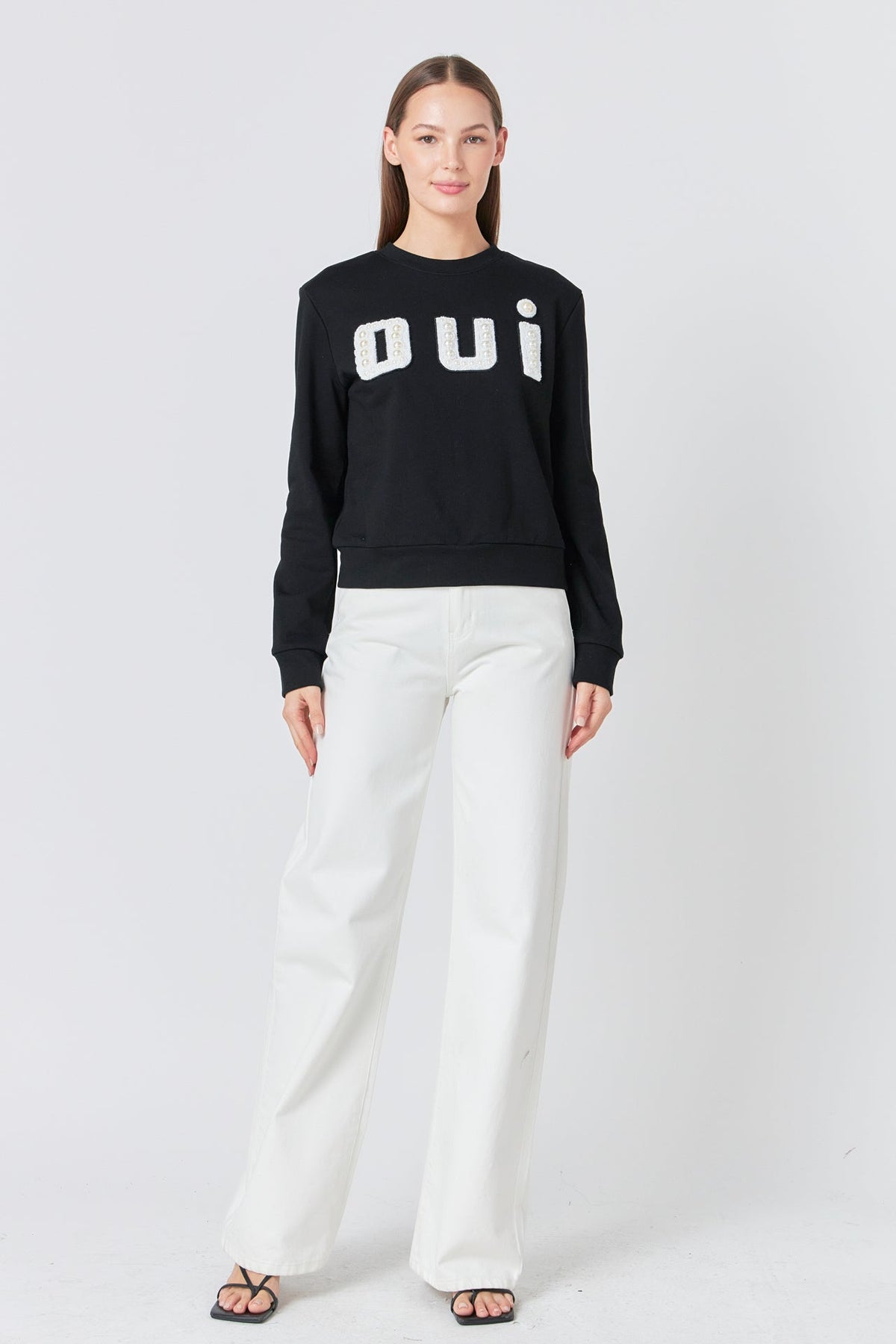 ENDLESS ROSE - Oui Pearl Embellished Sweatshirt - HOODIES &SWEATSHIRTS available at Objectrare