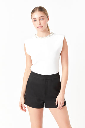 ENDLESS ROSE - Elevated Knit Top with Embellished Neckline - TOPS available at Objectrare