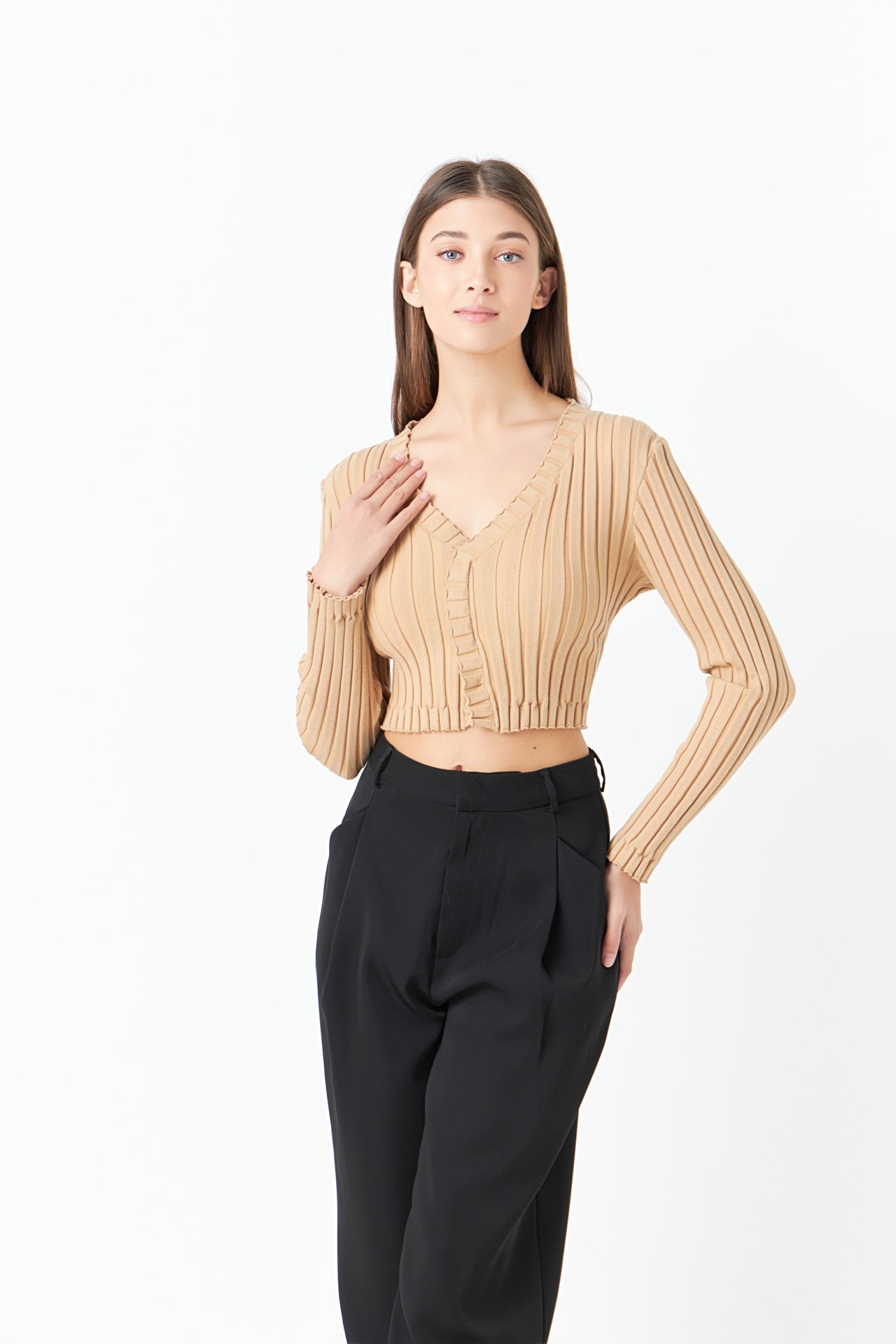 ENDLESS ROSE - Long Sleeve Ruffled Knit - TOPS available at Objectrare