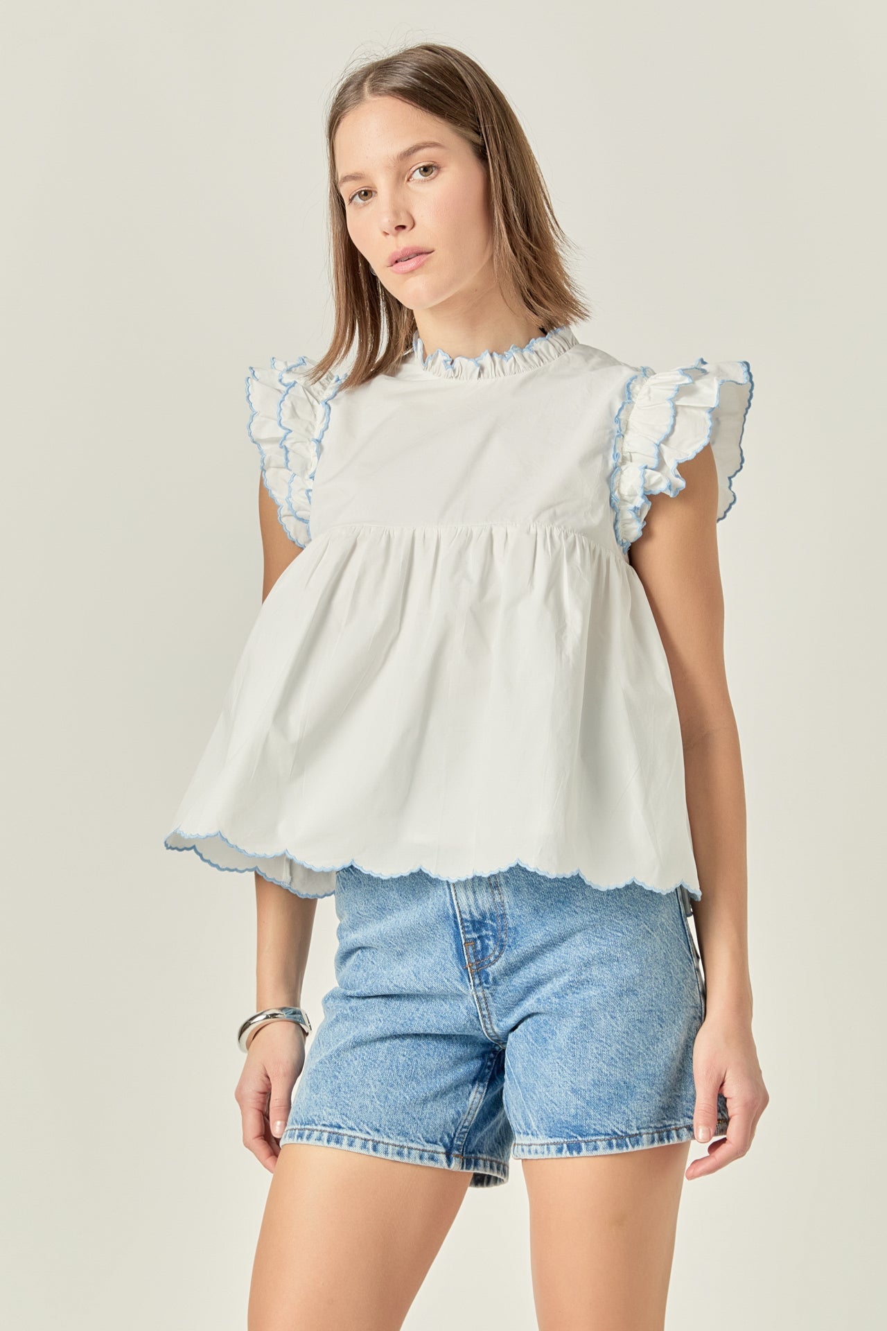 Embroidered Scallop Top