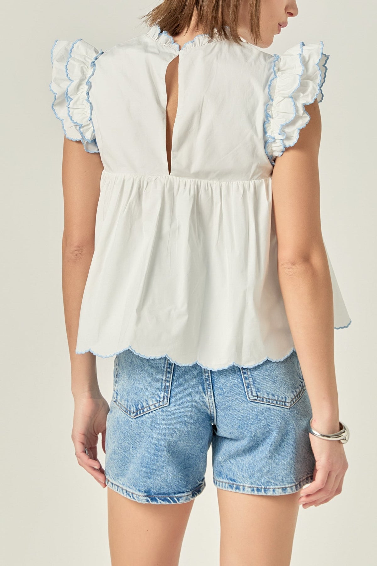Embroidered Scallop Top