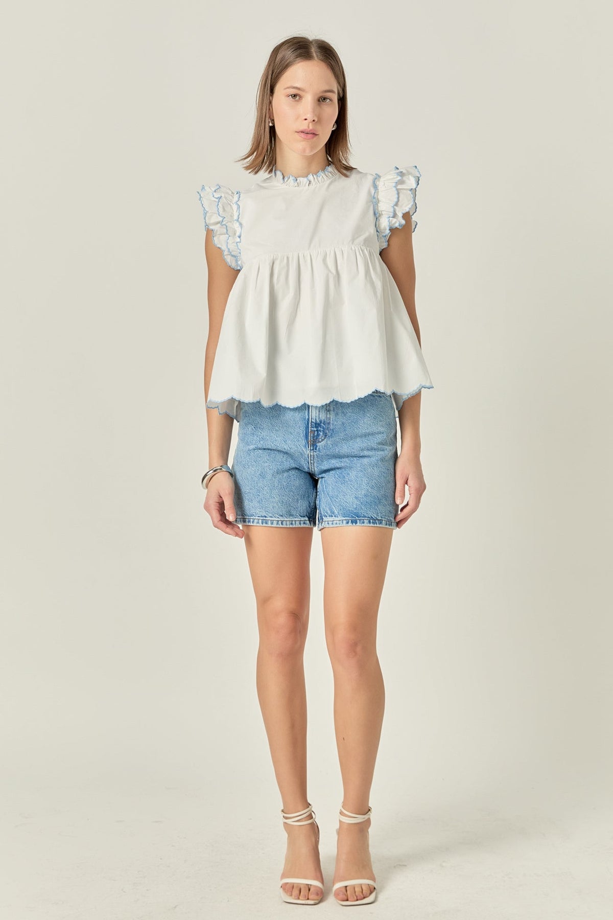 Embroidered Scallop Top