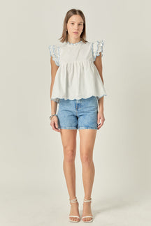 Embroidered Scallop Top