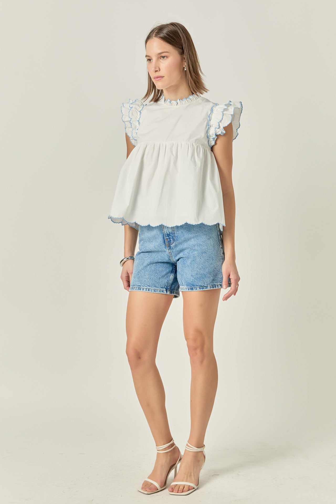Embroidered Scallop Top