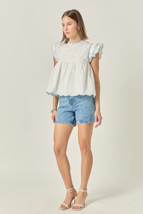 Embroidered Scallop Top