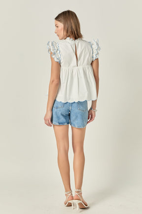 Embroidered Scallop Top