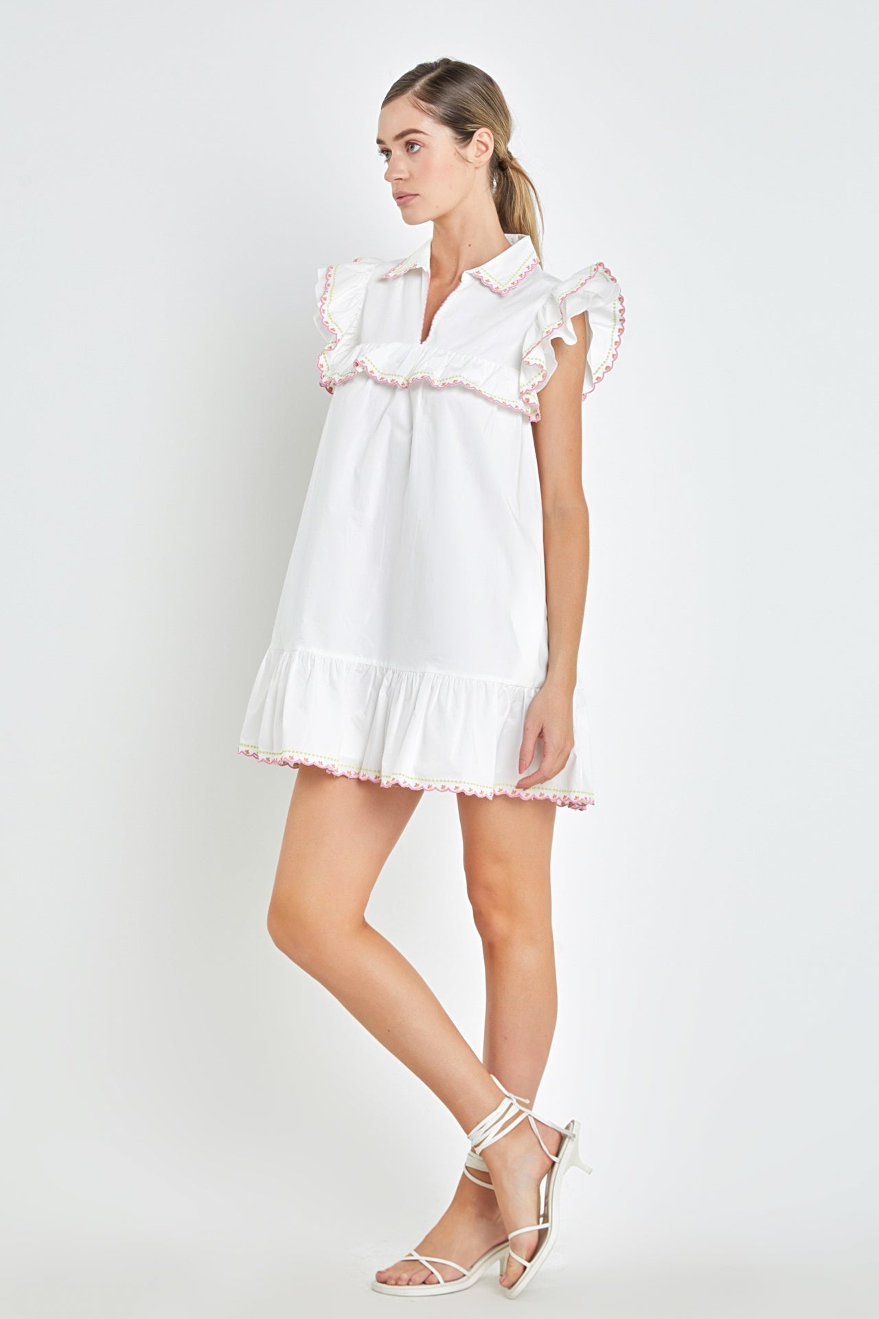 ENGLISH FACTORY - English Factory - Floral Embroidered Collared Mini Dress - DRESSES available at Objectrare