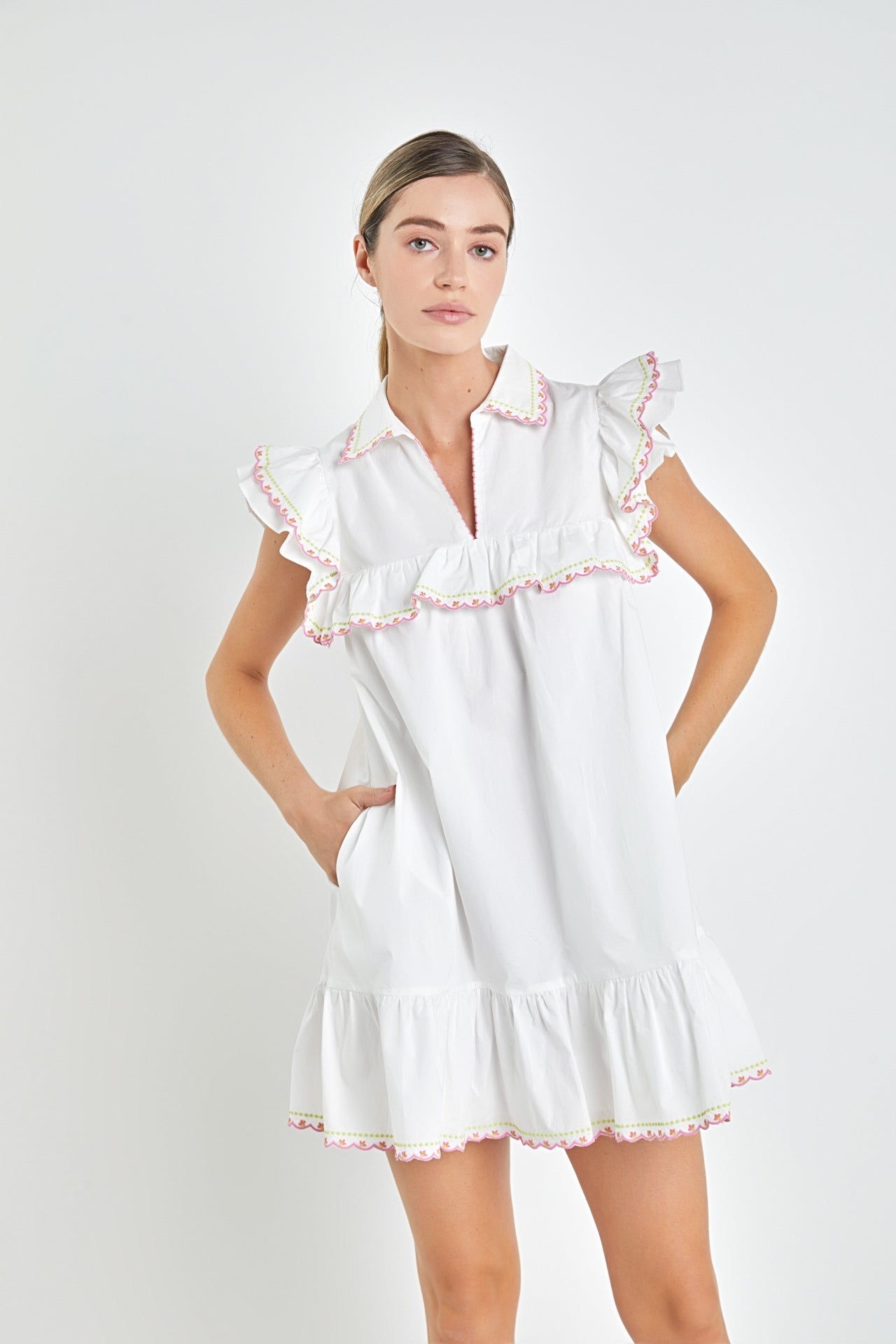 ENGLISH FACTORY - English Factory - Floral Embroidered Collared Mini Dress - DRESSES available at Objectrare