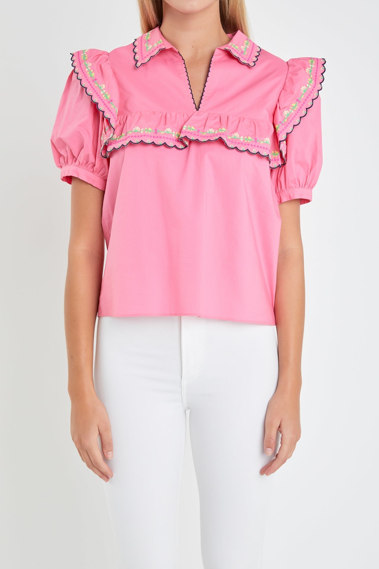 ENGLISH FACTORY - Floral Embroidered Short Sleeve Top - TOPS available at Objectrare