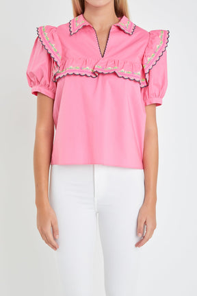 ENGLISH FACTORY - Floral Embroidered Short Sleeve Top - TOPS available at Objectrare