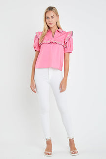 ENGLISH FACTORY - Floral Embroidered Short Sleeve Top - TOPS available at Objectrare