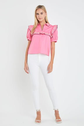 ENGLISH FACTORY - Floral Embroidered Short Sleeve Top - TOPS available at Objectrare