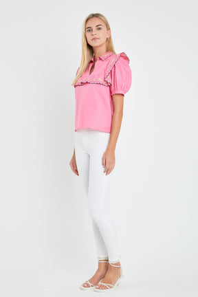 ENGLISH FACTORY - Floral Embroidered Short Sleeve Top - TOPS available at Objectrare