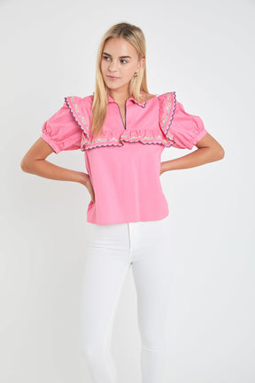 ENGLISH FACTORY - Floral Embroidered Short Sleeve Top - TOPS available at Objectrare