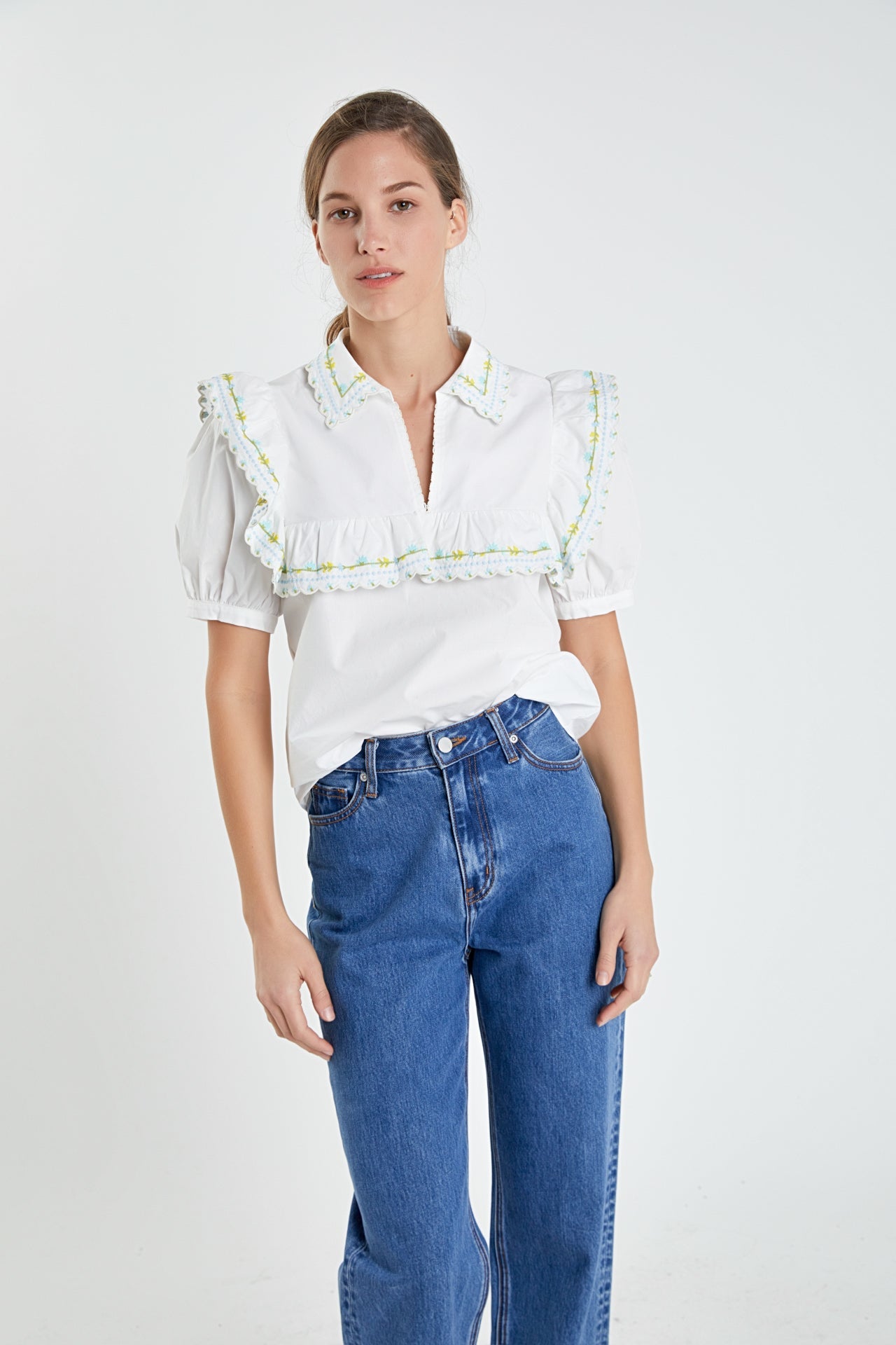 ENGLISH FACTORY - Floral Embroidered Short Sleeve Top - TOPS available at Objectrare