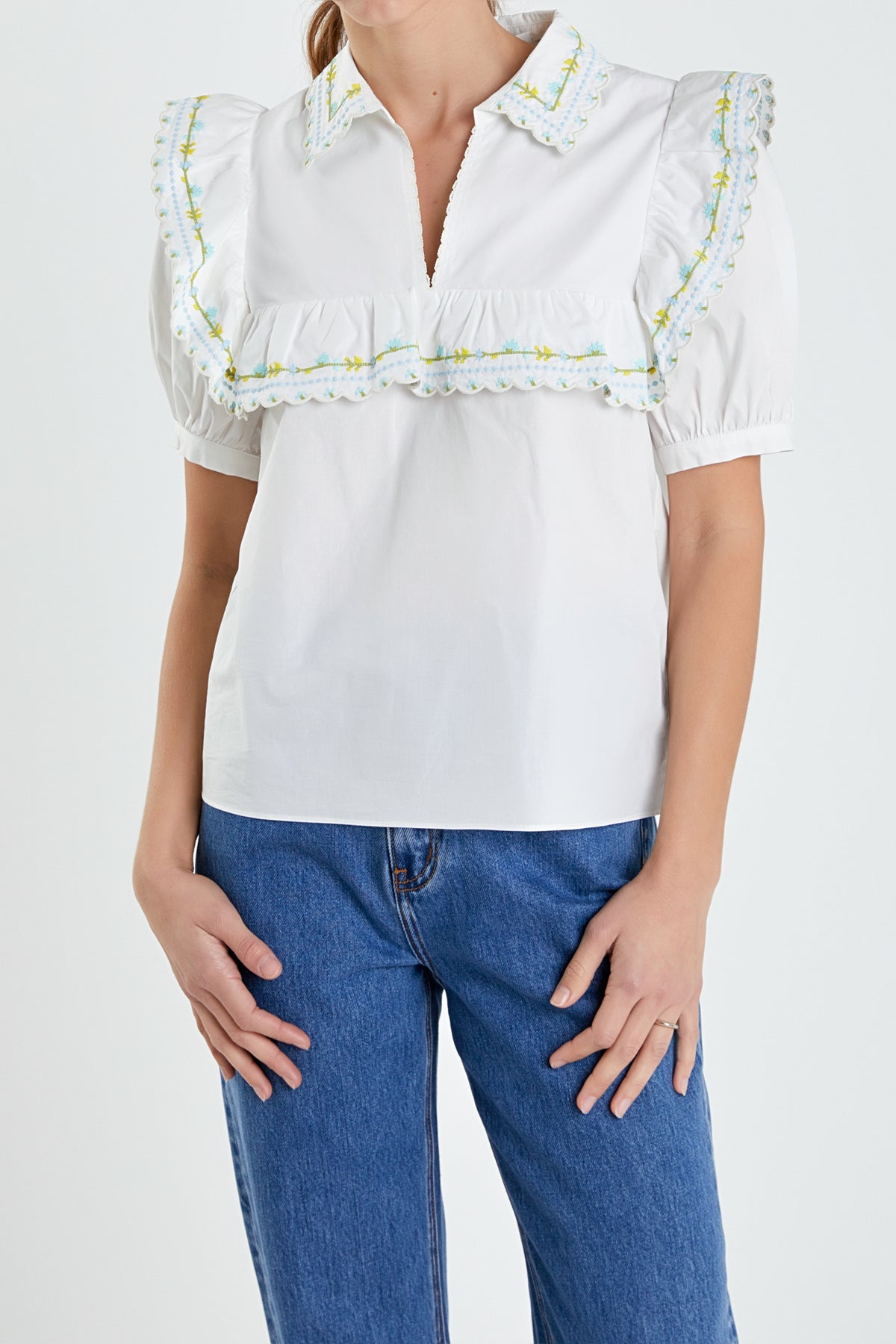 ENGLISH FACTORY - Floral Embroidered Short Sleeve Top - TOPS available at Objectrare