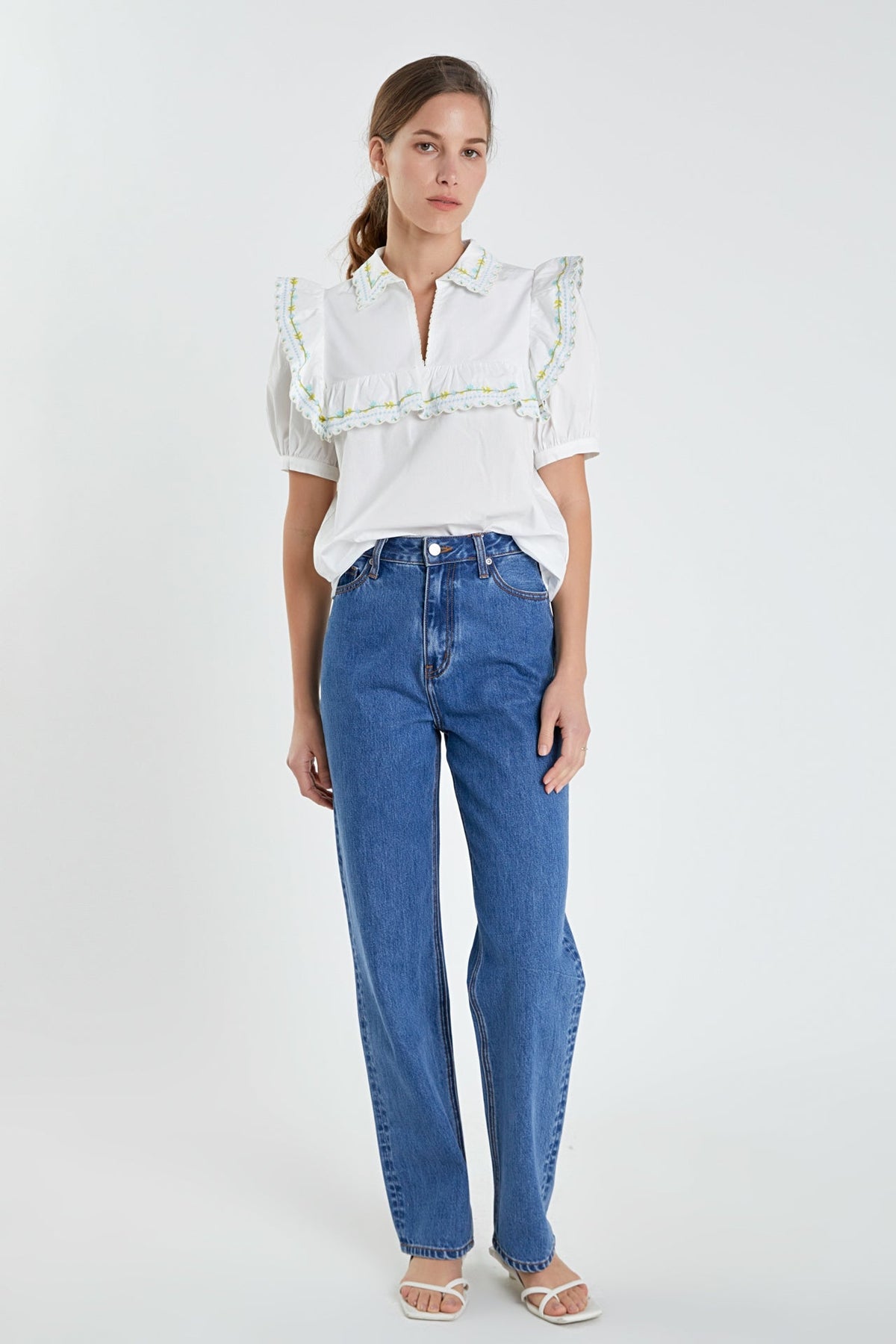 ENGLISH FACTORY - Floral Embroidered Short Sleeve Top - TOPS available at Objectrare