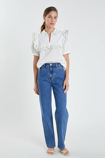 ENGLISH FACTORY - Floral Embroidered Short Sleeve Top - TOPS available at Objectrare