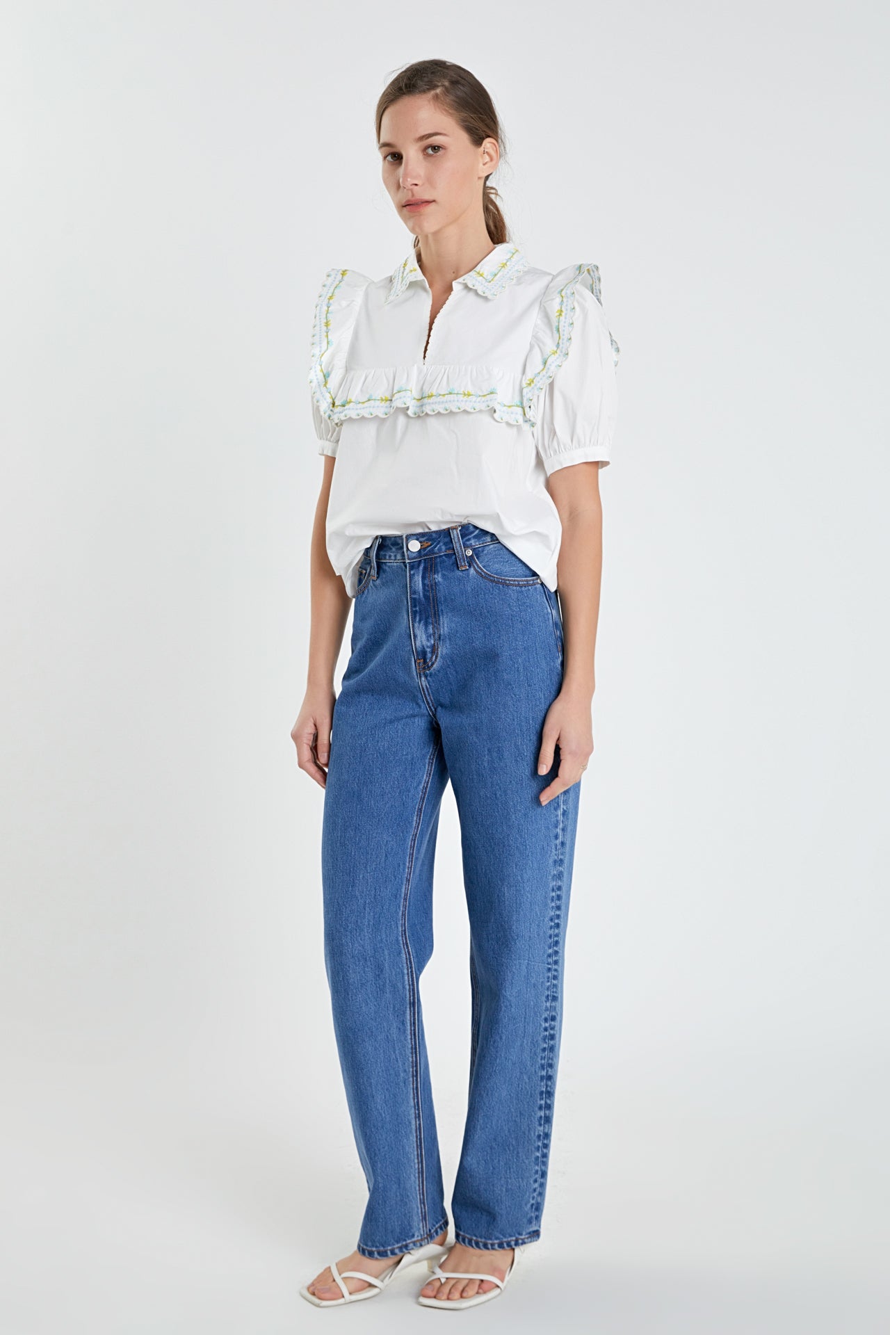 ENGLISH FACTORY - Floral Embroidered Short Sleeve Top - TOPS available at Objectrare
