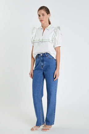 ENGLISH FACTORY - Floral Embroidered Short Sleeve Top - TOPS available at Objectrare
