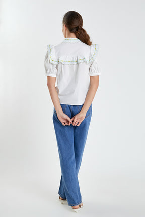 ENGLISH FACTORY - Floral Embroidered Short Sleeve Top - TOPS available at Objectrare