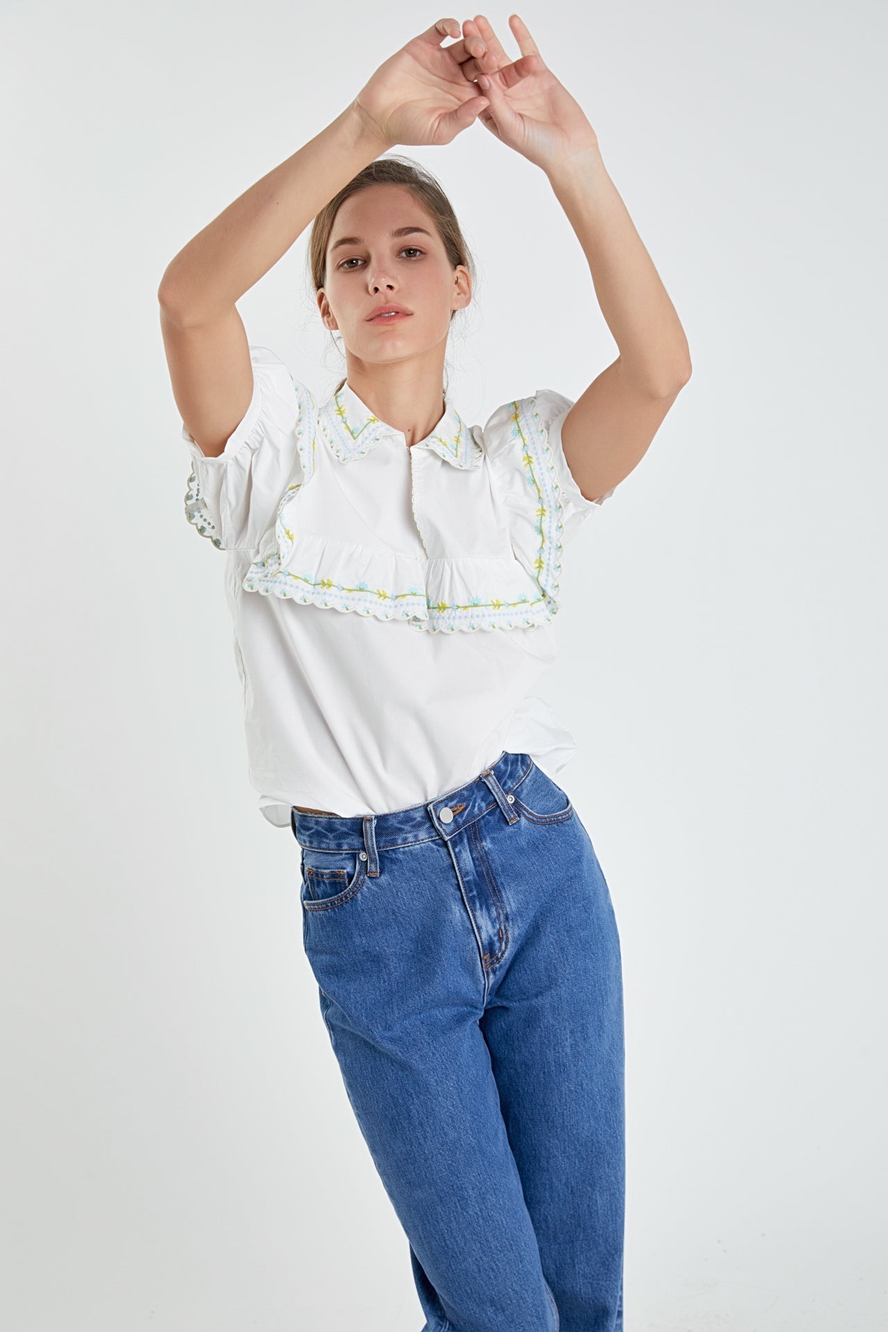 ENGLISH FACTORY - Floral Embroidered Short Sleeve Top - TOPS available at Objectrare