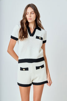 ENDLESS ROSE - Crochet Knit Collared Top - TOPS available at Objectrare