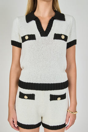 ENDLESS ROSE - Crochet Knit Collared Top - TOPS available at Objectrare