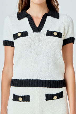 ENDLESS ROSE - Crochet Knit Collared Top - TOPS available at Objectrare