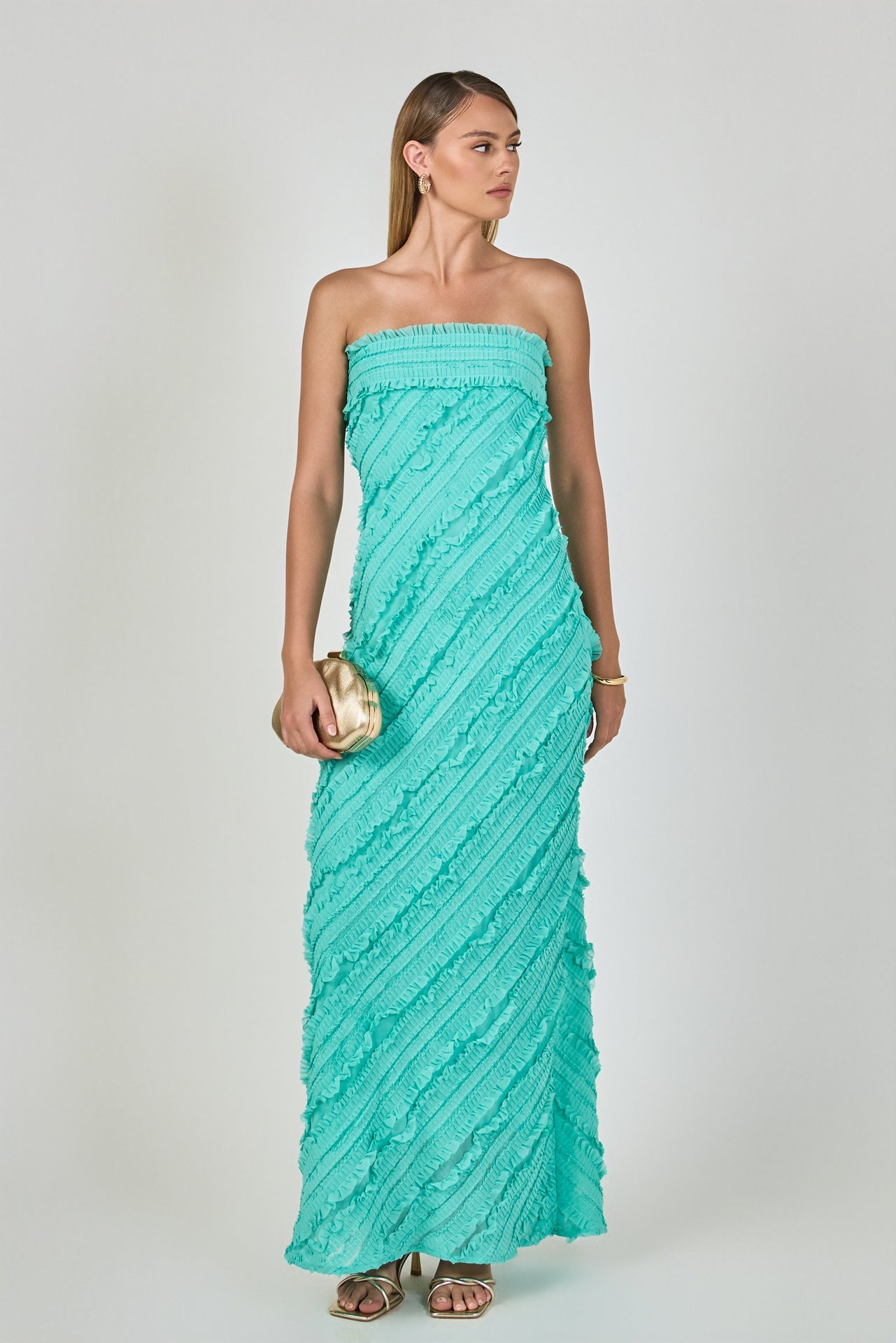 ENDLESS ROSE - Juliette Strapless Ruffled Maxi Dress - DRESSES available at Objectrare