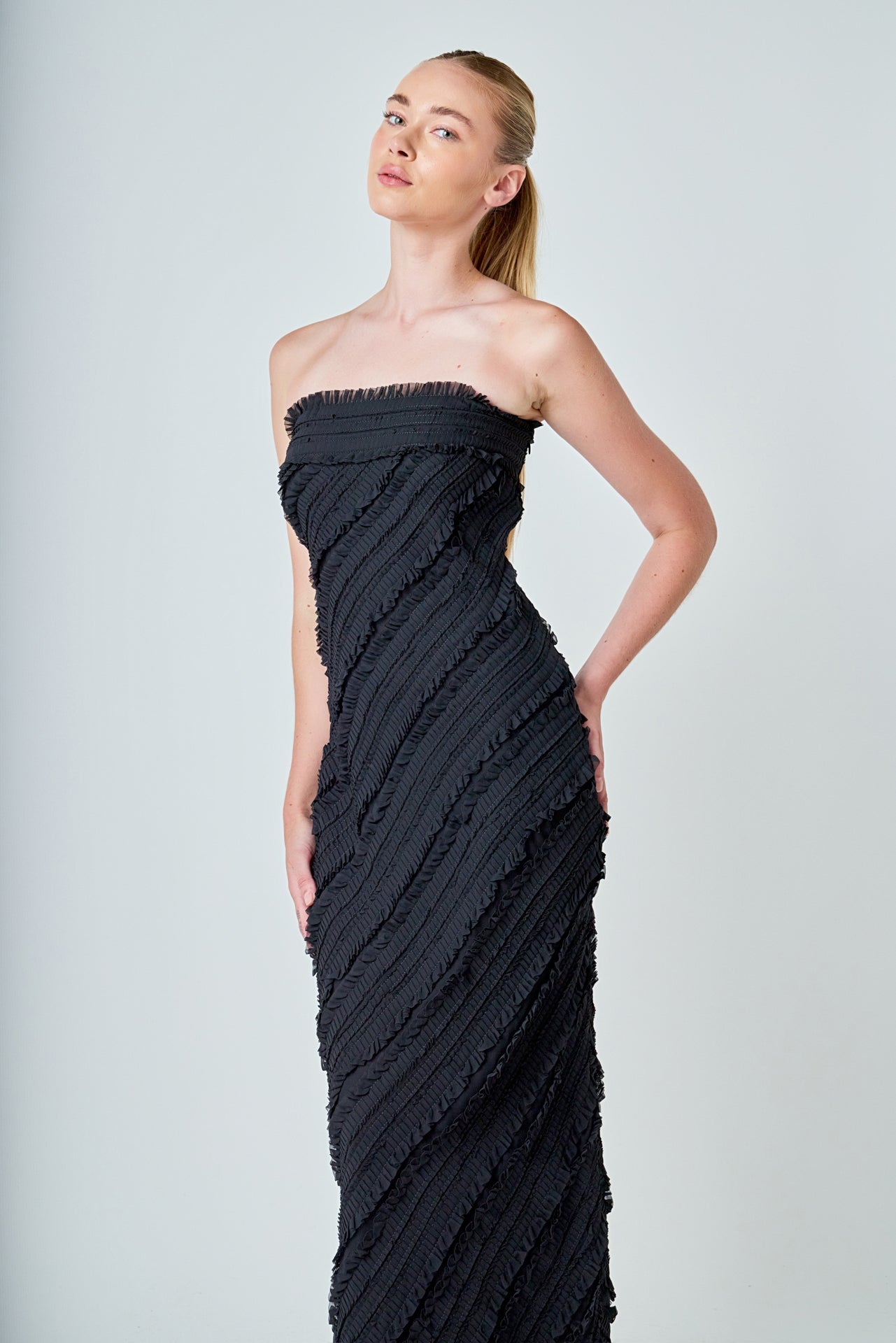 Strapless Ruffled Maxi Dress