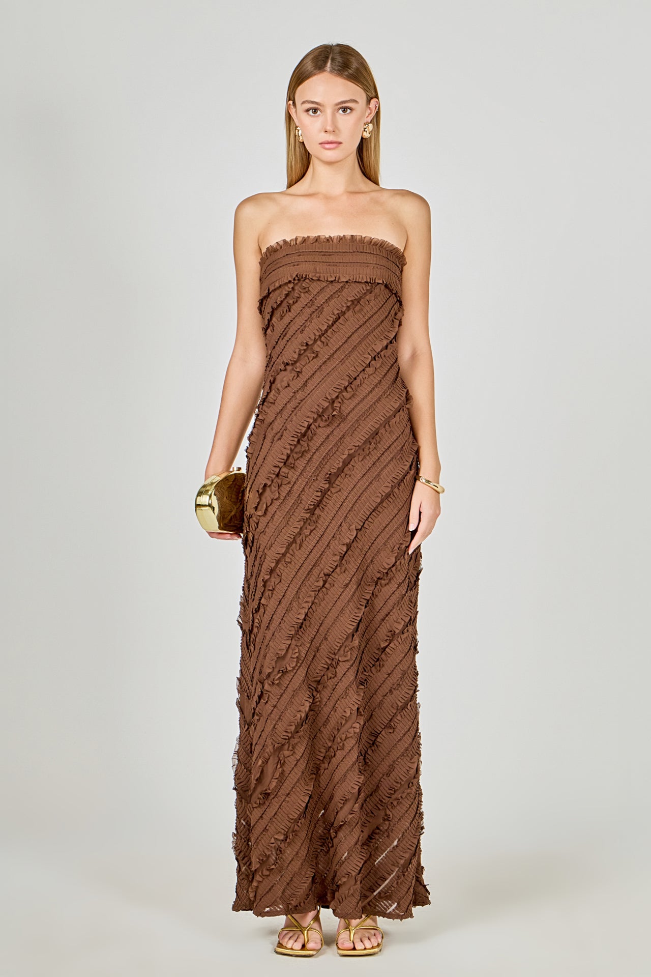 Endless Rose - Strapless Ruffled Maxi Dress PISTACHIO / L Endless Rose - Strapless Ruffled Maxi Dress PISTACHIO / L