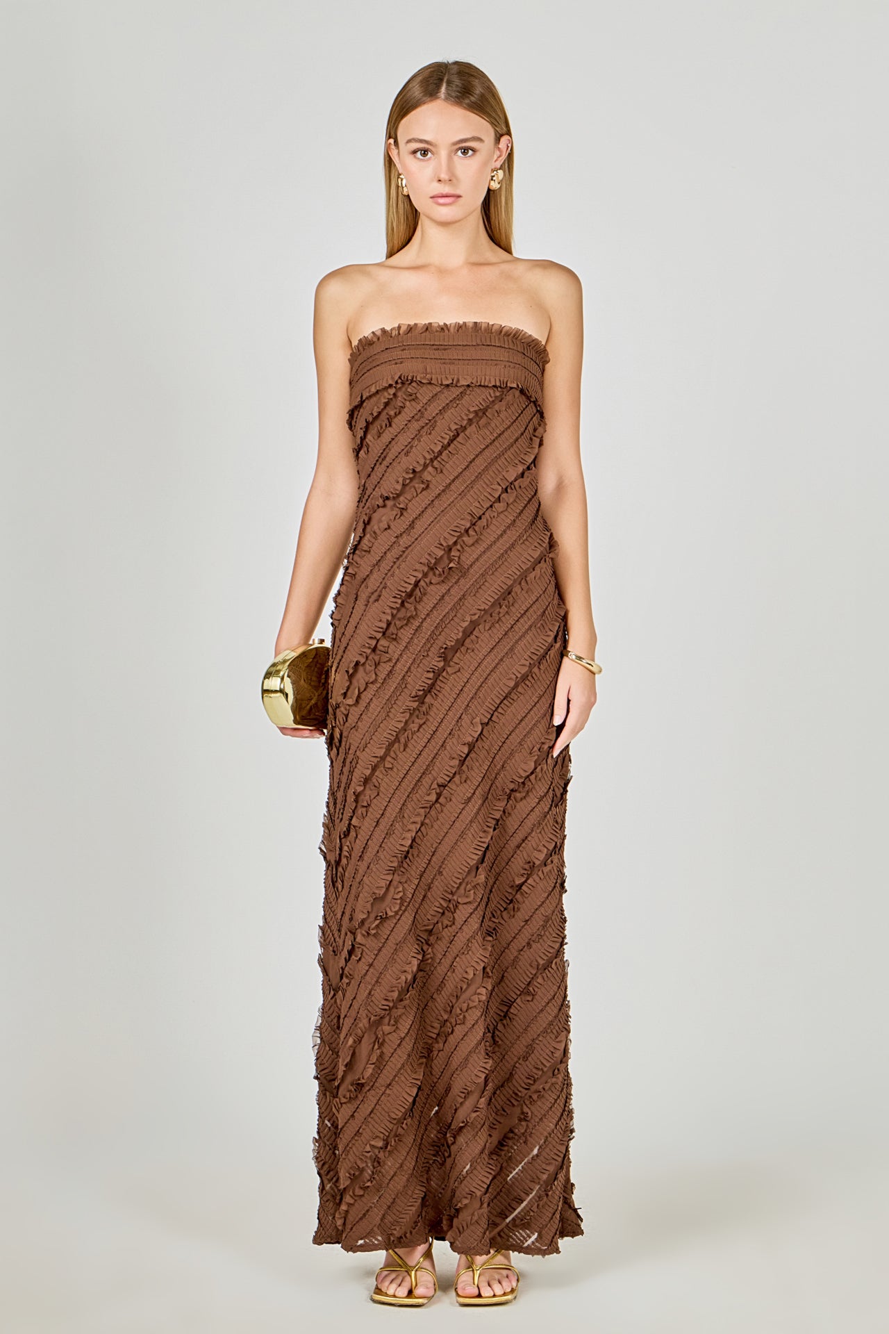 ENDLESS ROSE - Juliette Strapless Ruffled Maxi Dress - DRESSES available at Objectrare