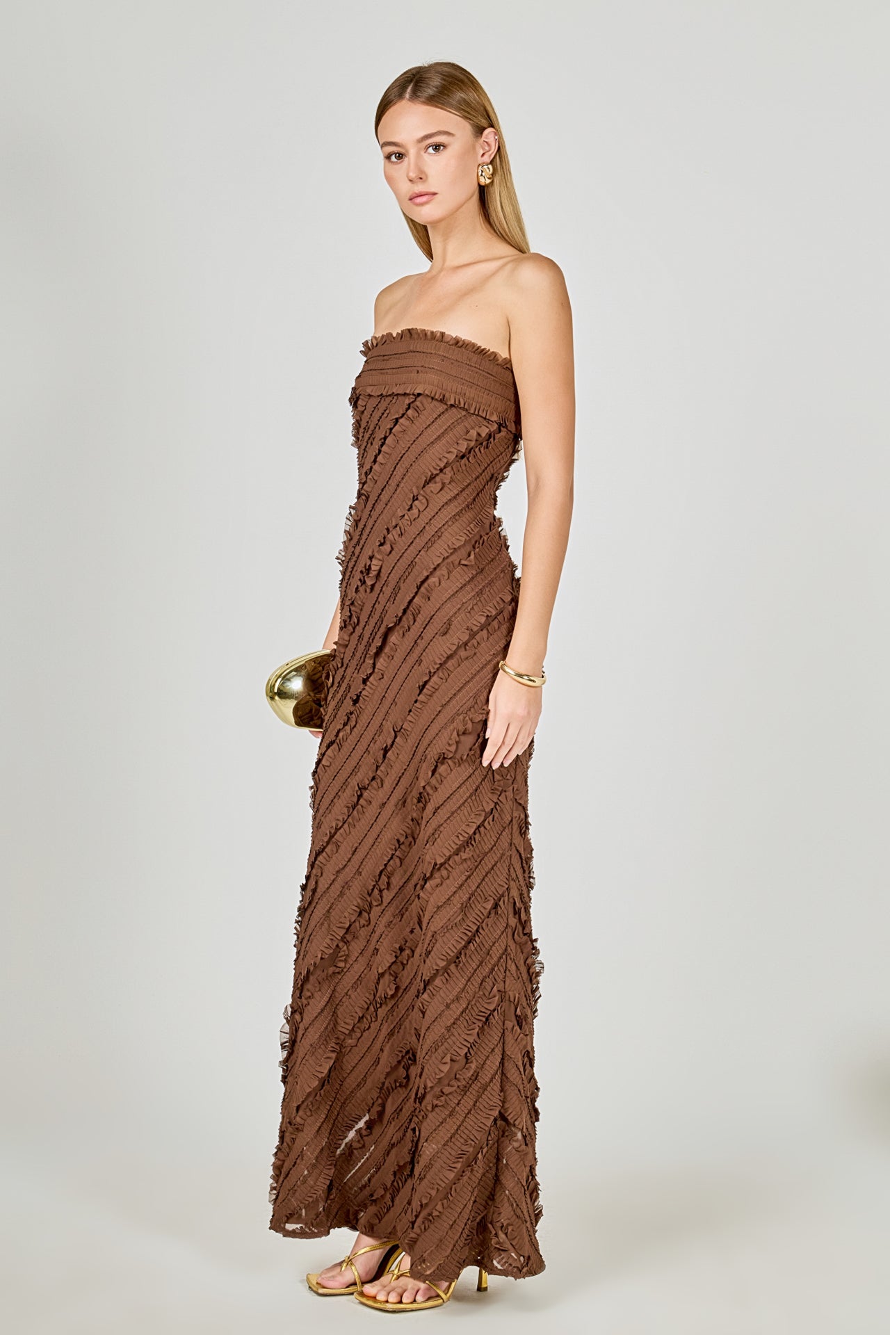 ENDLESS ROSE - Juliette Strapless Ruffled Maxi Dress - DRESSES available at Objectrare
