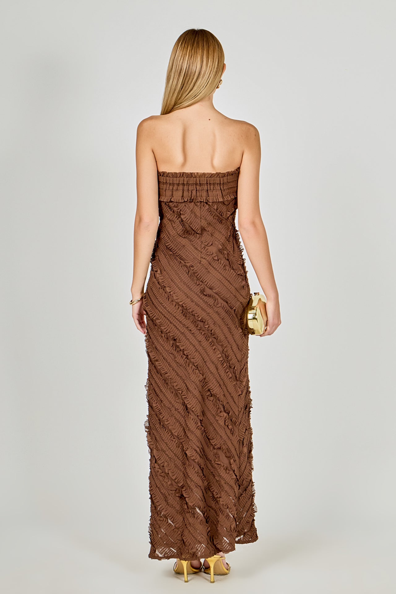 Endless Rose - Strapless Ruffled Maxi Dress Orange / XS Endless Rose - Strapless Ruffled Maxi Dress Orange / XS