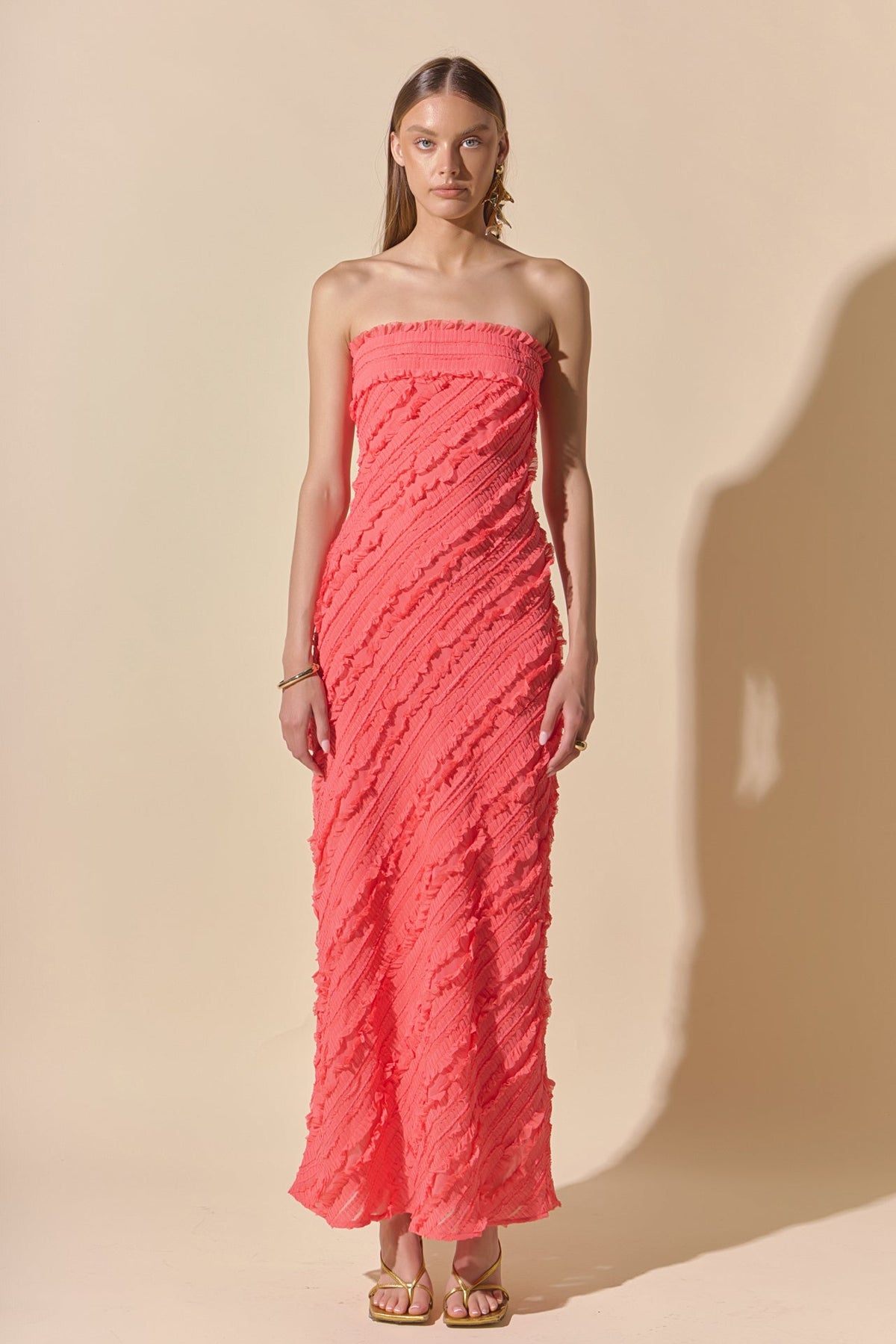 ENDLESS ROSE - Juliette Strapless Ruffled Maxi Dress - DRESSES available at Objectrare