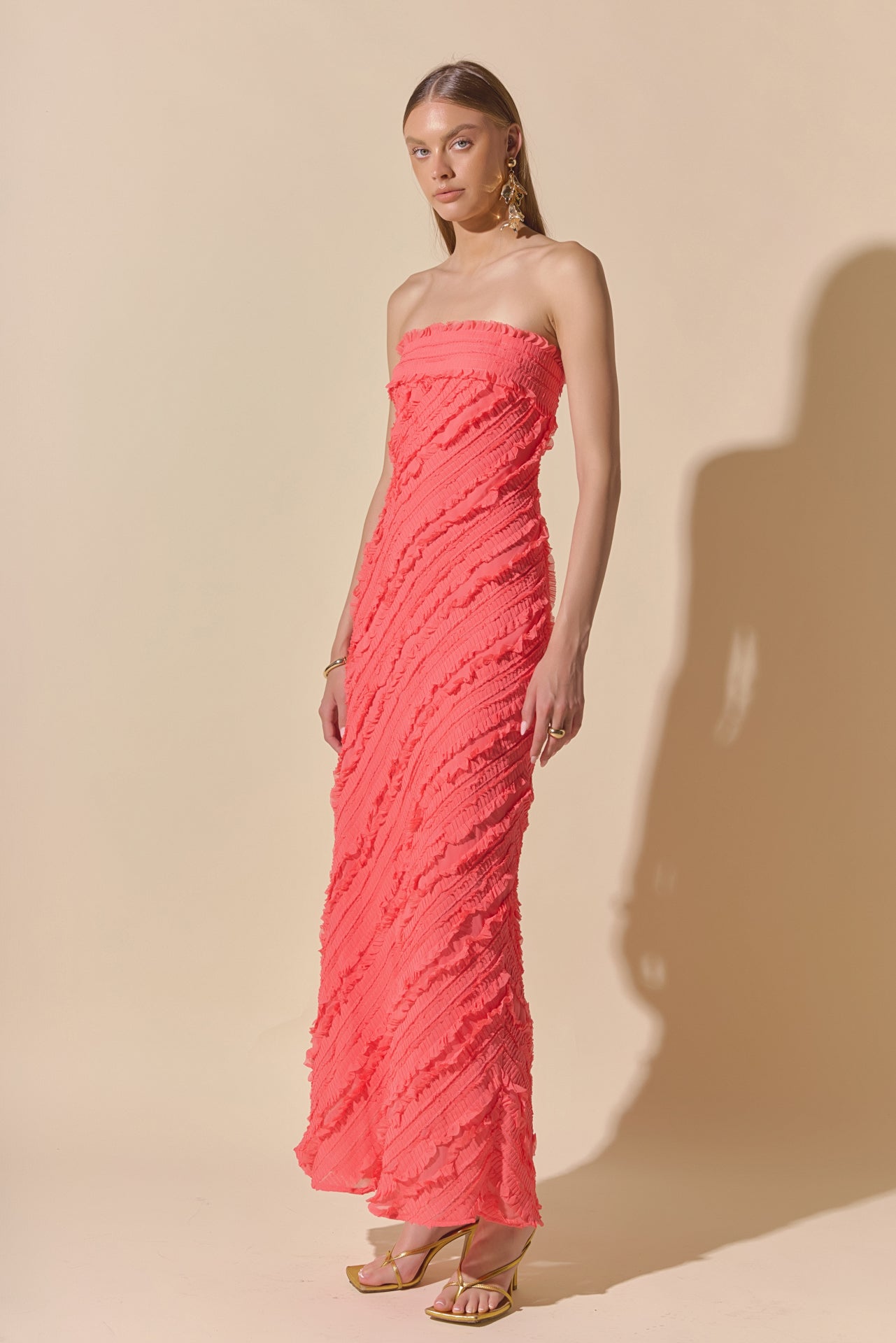 ENDLESS ROSE - Juliette Strapless Ruffled Maxi Dress - DRESSES available at Objectrare