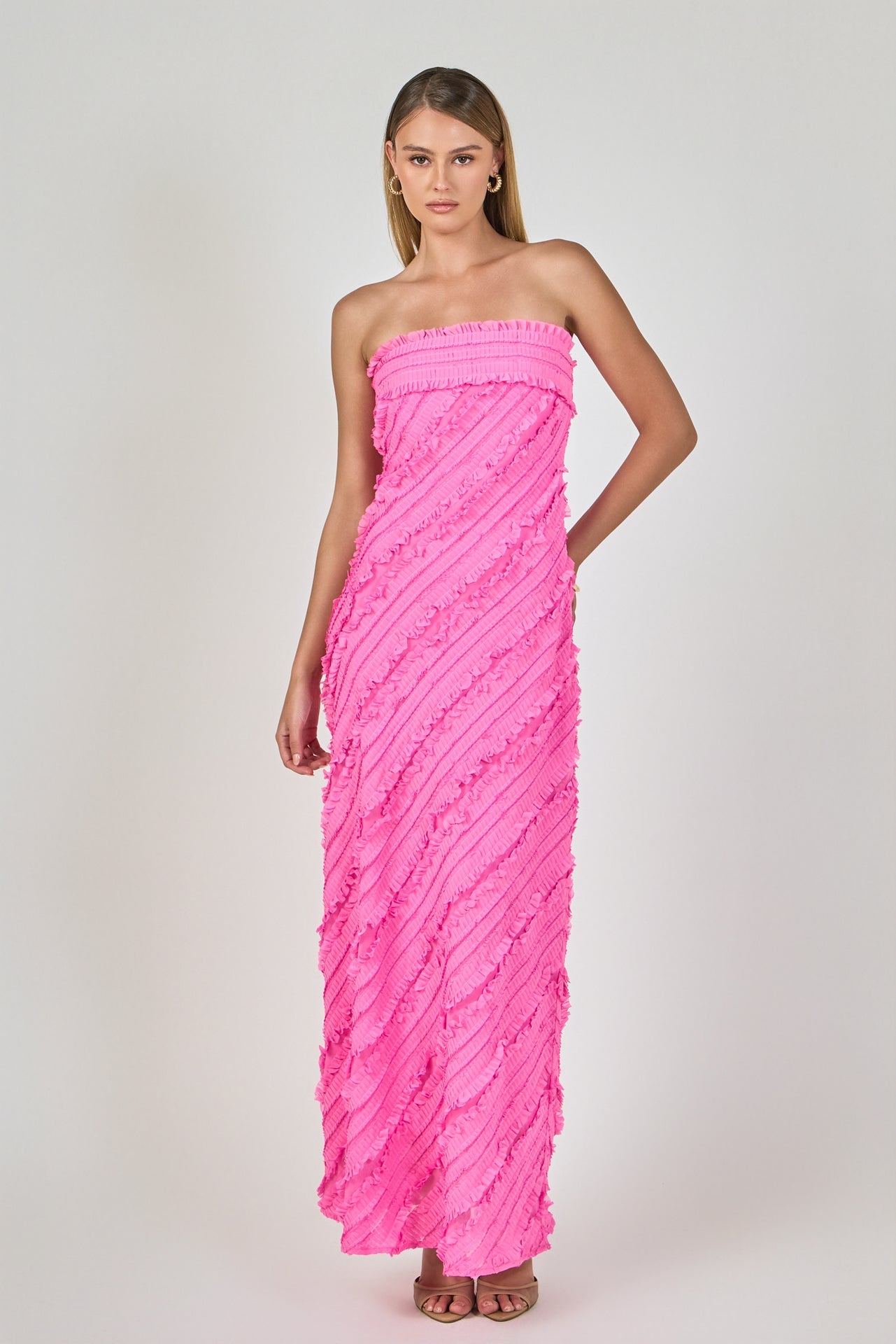 ENDLESS ROSE - Juliette Strapless Ruffled Maxi Dress - DRESSES available at Objectrare