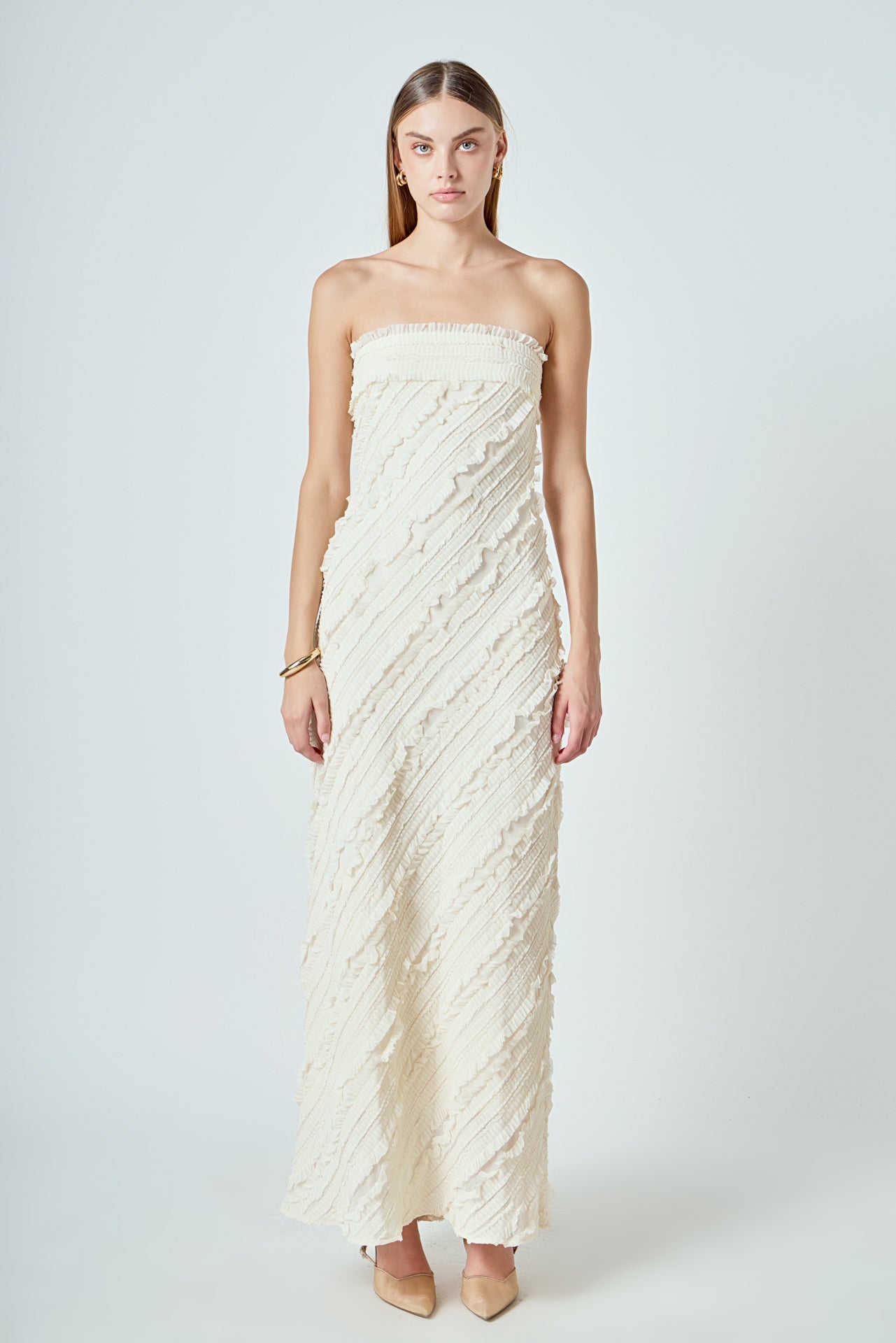 ENDLESS ROSE - Juliette Strapless Ruffled Maxi Dress - DRESSES available at Objectrare