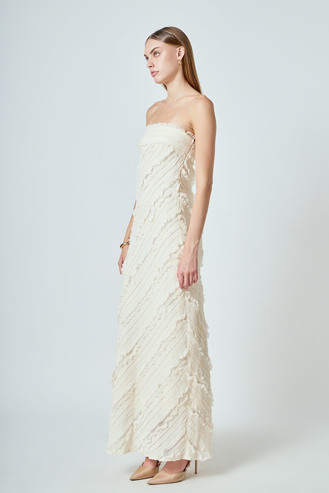 ENDLESS ROSE - Juliette Strapless Ruffled Maxi Dress - DRESSES available at Objectrare